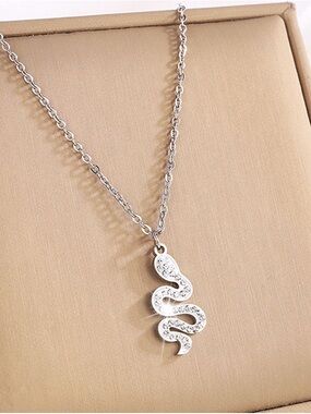 Silver Snake Pendant Necklace - Women Jewelry